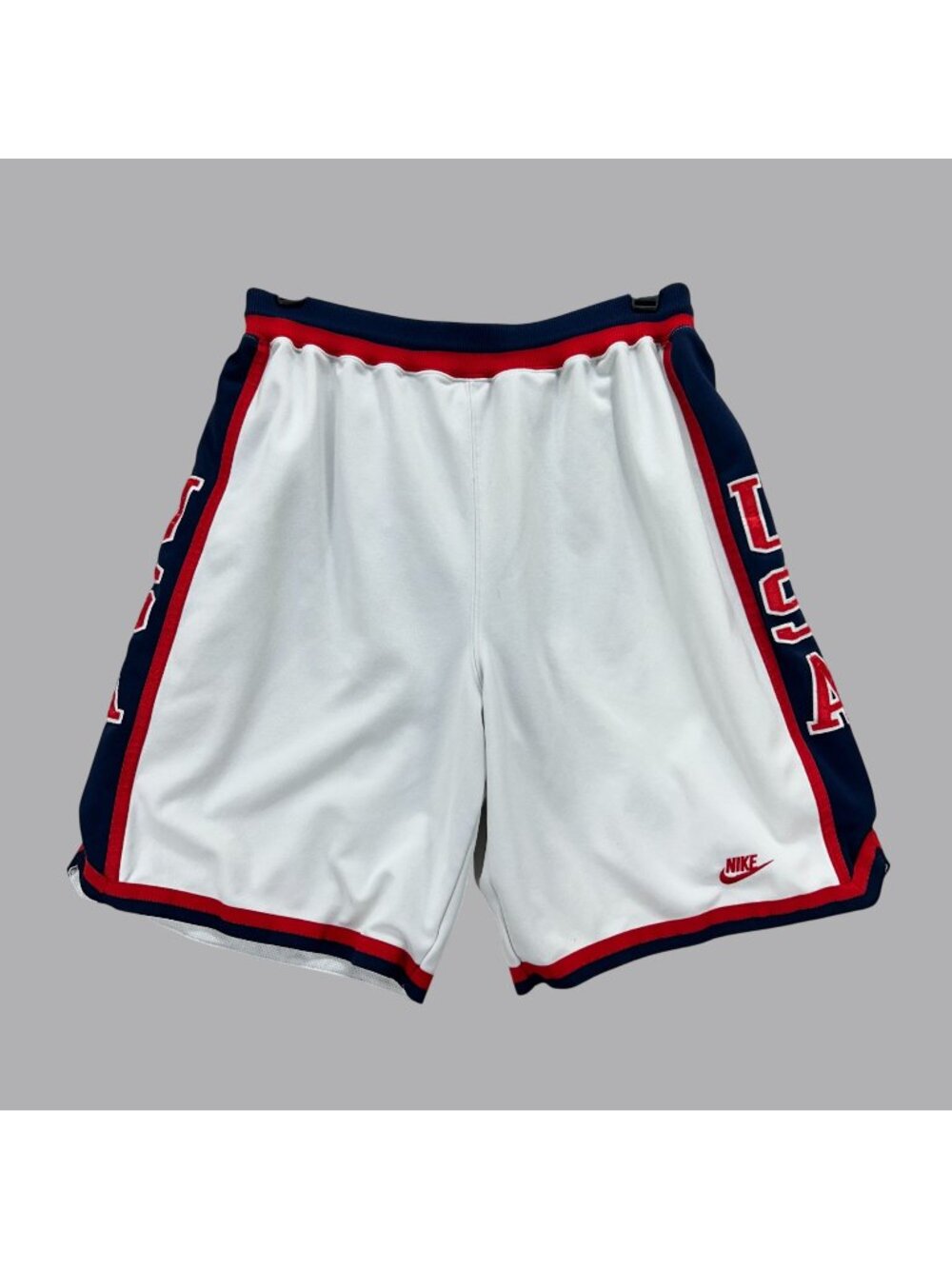 Vintage Nike Team USA Basketball Shorts White Red Blue Spell Out Men’s XL
